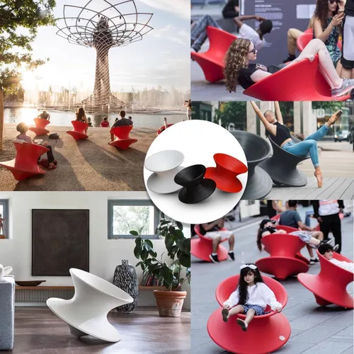 Miniatura 4 de Silla giratoria giratoria 360, moderna silla giratoria de fibra de vidrio negra para interiores y exteriores, perfecta para entrenamiento sensorial