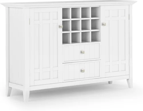 Miniatura 15 de SIMPLIHOME Bedford Buffet - Aparador de 3 puertas de madera maciza de 54 pulgadas de ancho con estante para vino en negro, gabinete de transición