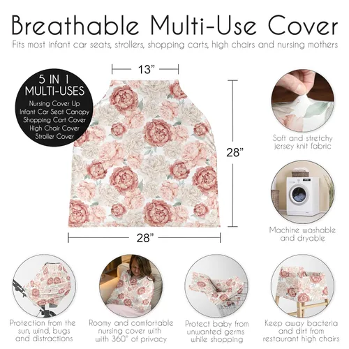 Miniatura 6 de Sweet Jojo Designs Funda de asiento de coche para bebé, color rosa rubor, estilo bohemio, Shabby Chic floral, para lactancia, silla alta, carrito