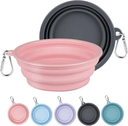 Miniatura 11 de Kytely Cuencos plegables para perros para viajes, paquete de 2 cuencos de agua portátiles para perros, cuenco plegable para comida para mascotas
