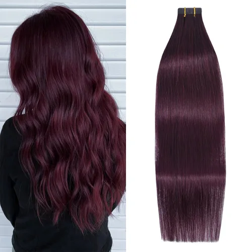 Miniatura 15 de WindTouch Extensiones de cabello humano con cinta adhesiva, color rojo, 20 unidades, 14 pulgadas, #rojo, 1.06 oz