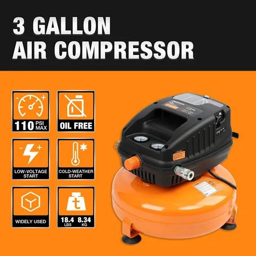 Miniatura 4 de FORNAX Compresor de aire para panqueques, 3 galones, compresor de aire portátil de 110 PSI, kits sin aceite