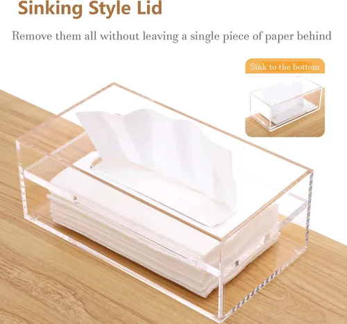 Miniatura 5 de SANRUI Caja de pañuelos faciales de acrílico transparente con tapa superior de 0.315 in, organizador rectangular para dispensadores de servilletas