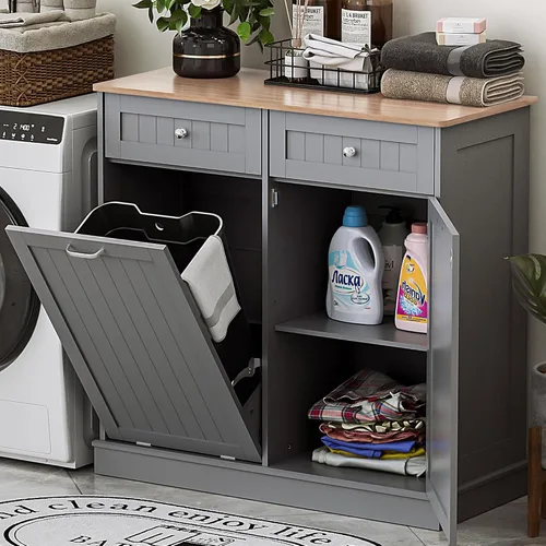 Miniatura 10 de AHB Gabinete de Bote de Basura Abatible de 13 Galones, Gabinete de Basura Oculto para Cocina, Gabinete de Reciclaje Independiente con Cajones