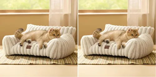 Miniatura 27 de Bedsure ComfyFleece Lindo sofá para gatos para mascotas, camas esponjosas para gatos con forro polar de pana suave de alta calidad, camas esponjosas