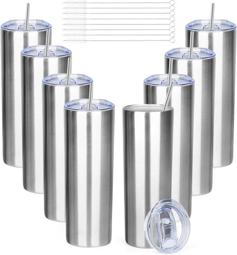 Miniatura 11 de Vaso delgado de 20 onzas con tapa y pajita, vaso de acero inoxidable aislado al vacío, taza de café de doble pared a prueba de fugas, vaso térmico