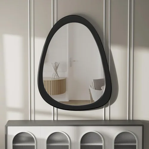 Miniatura 13 de Espejo de pared irregular de 22.5" x 17.5", espejo con marco de madera negra, espejo de pared asimétrico para sala de estar, dormitorio, baño