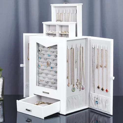 Miniatura 9 de Homde Organizador de joyas con ganchos de ventana de cristal real, regalo para mujeres, caja de joyería para collares, anillos, aretes, pulseras