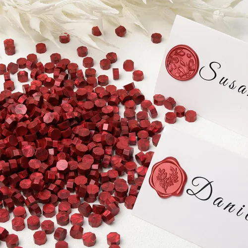 Miniatura 5 de UNIQOOO 540 piezas de cuentas de cera de sellado de caja de vino rojo vino metálico para sello de cera, ideal para adornar sobres de tarjetas