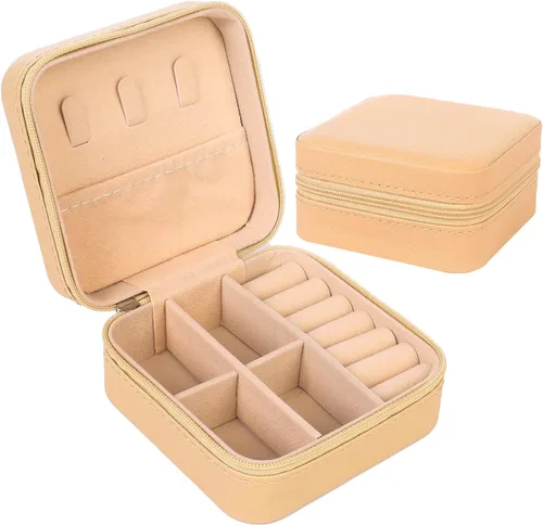 KElofoN Organizador de joyas de viaje, joyero de viaje, caja organizadora de joyas pequeña para niñas y mujeres (1, caqui)
