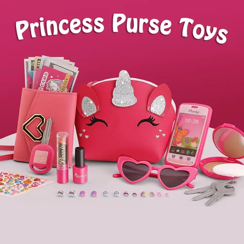 Miniatura 5 de Maquillaje de simulación para niños pequeños de 3 a 5 años, monederos para niñas de 4 a 6 años, monederos para niñas pequeñas con accesorios