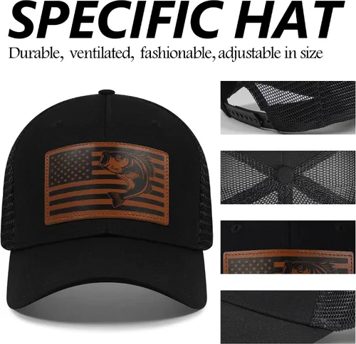 Miniatura 4 de Regalos de pesca para hombres y mujeres, sombrero único de camionero con bandera de pescador para pescador, el mejor regalo, negro/gris