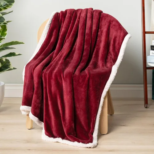 Miniatura 8 de PAVILIA Manta de forro polar Sherpa para sofá, tamaño individual, color rojo granate, suave y mullida, acogedora manta de invierno reversible