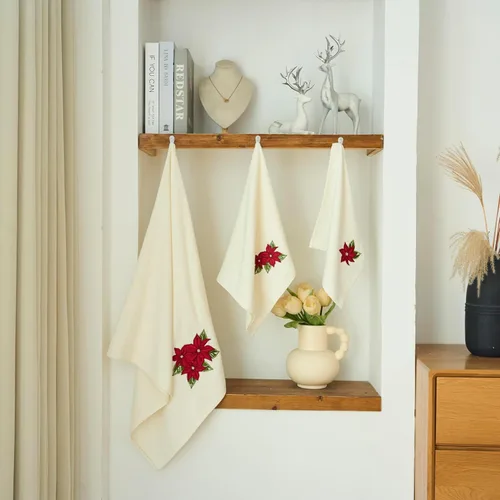 Miniatura 5 de Decoración de Navidad de Marina, lujo premium ultra suave, 100% algodón bordado, juego de toallas de baño moderno de 3 piezas, rojo con base