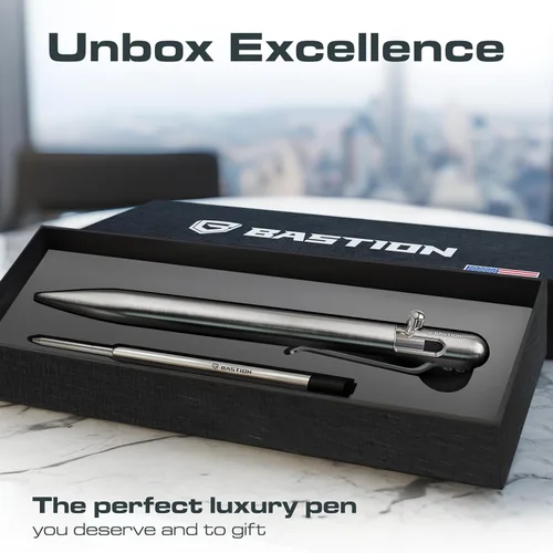 Miniatura 5 de BASTION® Bolígrafo Bolt Action Delgado de Lujo, Bolígrafo EDC Duradero con Punta Fina, Bolígrafo Profesional para Escuela y Trabajo - Acero Acero