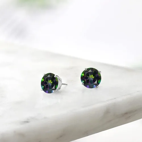 Miniatura 112 de Gem Stone King Aretes de plata de ley 925 con piedra natal redonda de 0.276 in para mujer