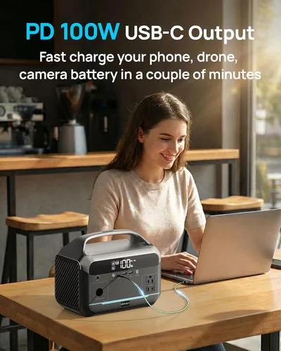 Miniatura 10 de Estación de energía portátil de 600W (pico de 1200W), generador solar de 288Wh (90,000mAh) con batería LiFePO4 y salidas de CA, carga rápida de 1.7H