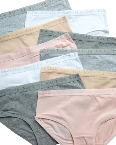 Miniatura 3 de Nautica Ropa interior para niñas, paquete de 10 calzones cómodos elásticos de algodón transpirable de cintura media para niñas (tallas 4-12)
