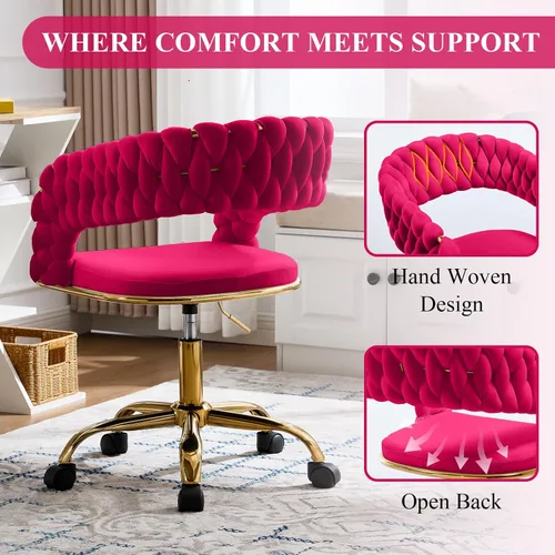 Miniatura 5 de NIOIIKIT Silla de Oficina Tejida para el Hogar, Silla de Escritorio Tapizada en Terciopelo con Espalda Abierta, Silla de Tarea Ajustable en Altura