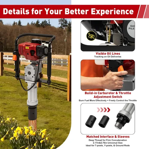 Miniatura 6 de Controlador de poste T alimentado a gas de 52 cc, 2.3HP 2 tiempos de un solo cilindro cerca agujero excavador poste poste conductor Pounder,Kit