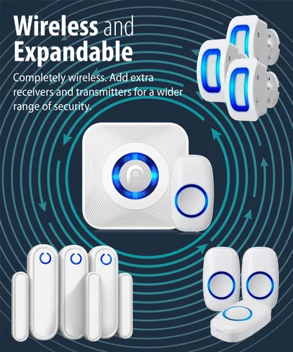 Miniatura 7 de Fosmon WaveLink - Timbre de puerta inalámbrico con rango de 500 pies, 58 melodías, 5 niveles de volumen e indicadores LED para hogar
