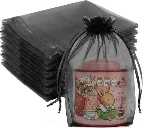 Miniatura 37 de Crweety 50 Piezas Bolsas de Organza Doradas de 3 x 4 Pulgadas, Pequeñas Bolsas de Regalo de Malla con Cordón para Favores de Boda, Despedida