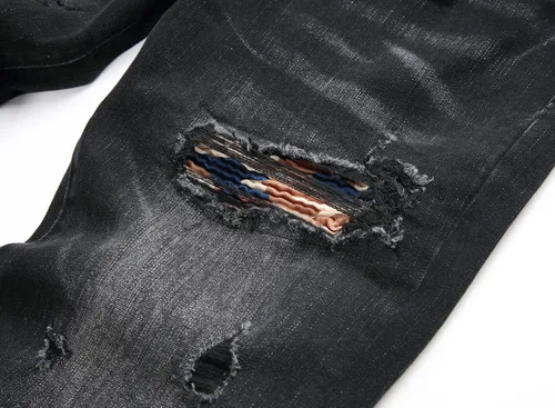 Miniatura 5 de XIMXIMMTIAN Jeans rectos de motociclista para hombre, desgastados, desgastados, ajustados, rectos