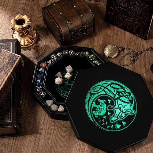 Miniatura 6 de DND Bandeja de dados – Bandeja de 9 pulgadas de calidad prémium Dungeons and Dragons – Exquisitamente detallado diseño de árbol del mundo azul