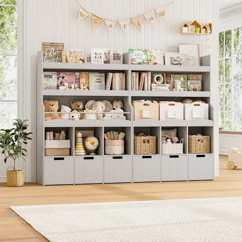 Miniatura 3 de HITHOS Estantería infantil de 55.3 pulgadas de alto con organizador de almacenamiento de juguetes, estante alto para libros con 3 contenedores Verde