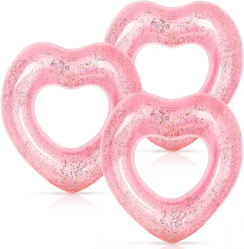 Miniatura 10 de Whaline Flotador inflable de 3 piezas para piscina con forma de corazón, flotador, tumbonas, tubo para verano, piscina, playa, despedida de soltera