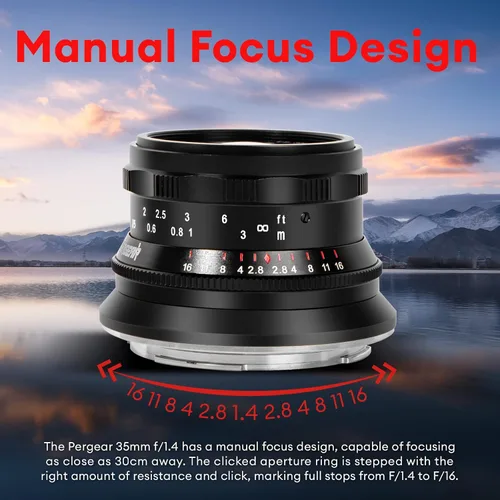 Miniatura 6 de PERGEAR Lente de enfoque manual de marco completo F1.4 de 1.378 in, compatible con cámaras Sony E-Mount A7 A7II A7III A7R A7RII A7RIII A7RIV A7S