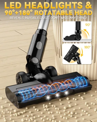 Miniatura 7 de Aspiradora inalámbrica de 350 W para batería Dewalt, aspiradora ligera sin escobillas de 35 kPa con succión de 3 modos, aspiradora de palo 6 en 1