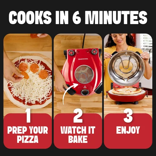 Miniatura 4 de Horno de pizza de corteza crujiente PIEZANO de Granitestone – Horno de pizza eléctrico de 12 pulgadas para encimera interior, con piedra cerámica