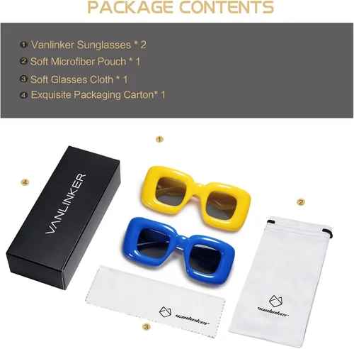 Miniatura 6 de VANLINKER Lindas gafas de sol cuadradas infladas para mujeres y hombres, gafas gruesas retro con marco grueso divertido máscara sombras VL9733