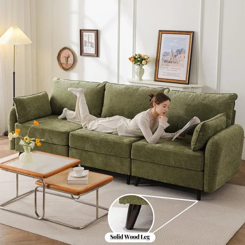 Miniatura 5 de Sofá modular de 104 pulgadas con almacenamiento para todos los asientos, cómodos sofás de nube de 3 plazas de gran tamaño con asiento profundo, sofá