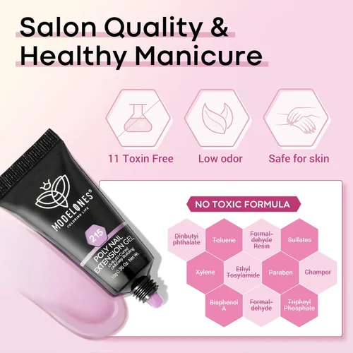 Miniatura 7 de Modelones - Juego de gel de extensión de uñas de polietileno, kit de gel de 12 colores con tonos rosa brillante y desnudo, para manicura francesa