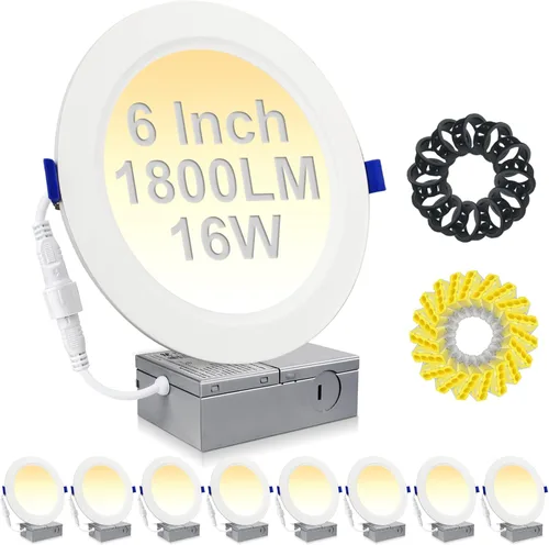 Miniatura 10 de Paquete de 4 luces LED empotrables de techo de 6 pulgadas, 1800 lm, 16 W = 200 W, 5CCT 5000 K/4000 K/3500 K/3000 K/2700 K seleccionables