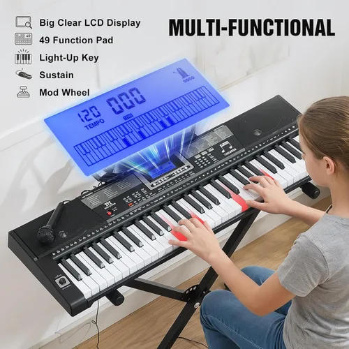 Miniatura 7 de MUSTAR - Teclado de piano, teclado de 61 teclas, piano eléctrico con soporte, teclado sensible al tacto, piano de 61 teclas para principiantes