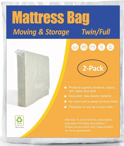 ComfortHome Bolsa de colchón para mudanza y almacenamiento, tamaño individual y matrimonial, paquete de 2 unidades transparente