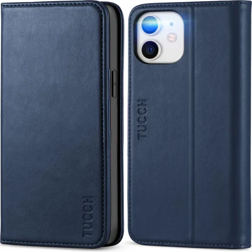 Miniatura 10 de TUCCH Funda tipo cartera para iPhone 12 Pro/iPhone 12 5G, piel sintética de alta calidad, con ranura para tarjetas, diseño de libro con soporte Negro