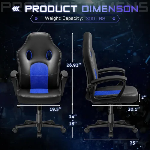 Miniatura 3 de Silla ejecutiva de piel para oficina, sala de conferencias o videojuegos con respaldo alto, ergonómica, ajustable., Cuero, Azul