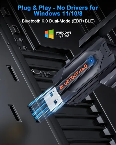 Miniatura 5 de ZEXMTE Adaptador Bluetooth 6.0 para PC, receptor transmisor Bluetooth USB de doble antena Plug & Play, largo alcance de 656.2 ft/656 pies, chip
