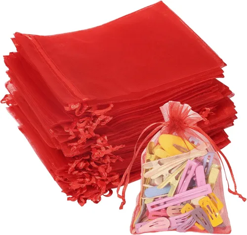 Miniatura 12 de Partyeah 50 bolsas de organza de 4 x 6 pulgadas, pequeñas bolsas de malla para joyas, bolsas con cordón para bolsas de regalo de organza de dulces