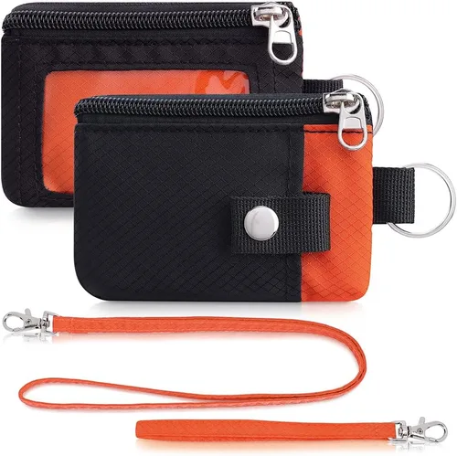 Miniatura 30 de Artpaxy Cartera minimalista para hombres y mujeres, llavero con bloqueo RFID, con cremallera, pequeña cartera con ventana de identificación, 2