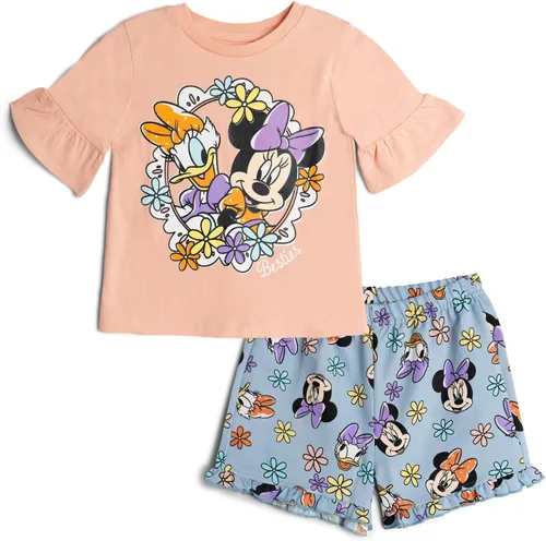 Miniatura 41 de Disney Minnie Mouse - Conjunto de camiseta floral arcoíris y pantalones cortos de cambray, tallas de bebé a niño grande (12 meses - 14-16)