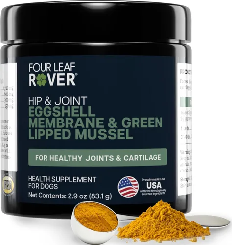Four Leaf Rover Cadera y articulaciones, apoyo para la movilidad y las articulaciones con glucosamina y condroitina para perros, 2.9 oz - Suministro