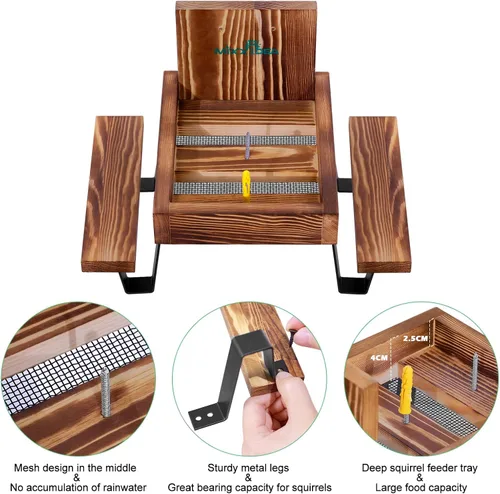 Miniatura 3 de MIXXIDEA Mesa de Comedero para Ardillas, Comedero de Picnic de Madera para Ardillas, Comederos para Ardillas Resistentes para Exterior