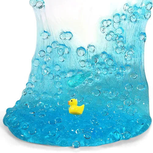 Miniatura 3 de Azeperoy Slime de gelatina azul cielo premezclado con destellos y textura crujiente, incluye 4 juegos de complementos, estimulación sensorial y Azul