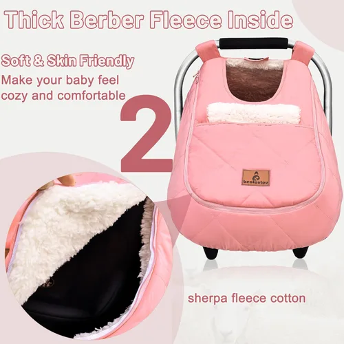 Miniatura 3 de beatoutou Funda de asiento de automóvil de invierno para bebé, toldo impermeable de asiento de automóvil de invierno para niñas, clima frío, fundas
