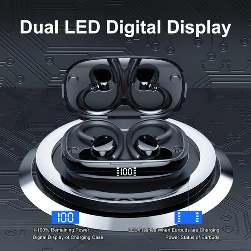 Miniatura 2 de Auriculares inalámbricos para orejas pequeñas, auriculares deportivos estéreo de alta fidelidad Bluetooth 5.3 con ganchos para los oídos, Negro